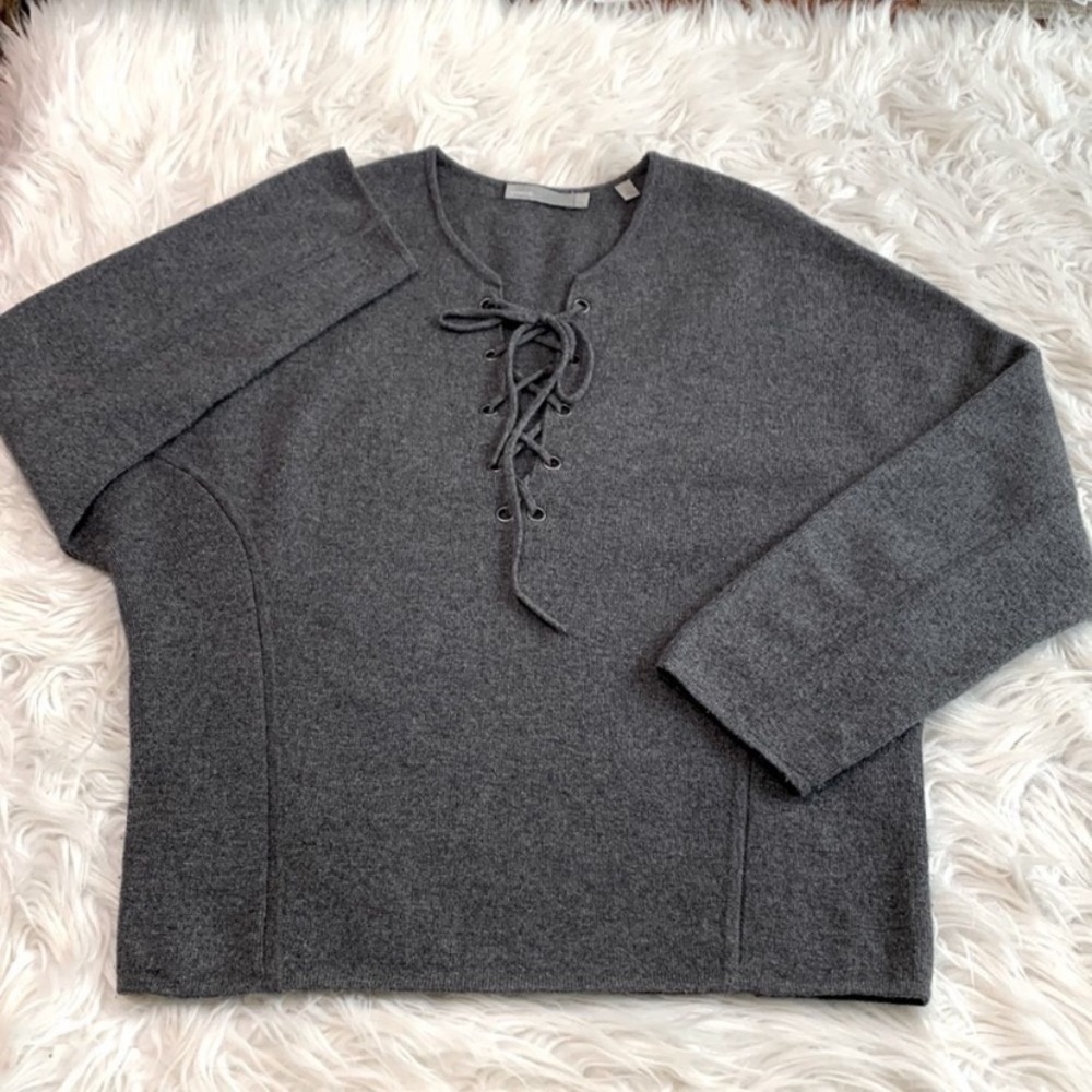 VINCE cashmere blend sweater Lace Up raglan sleeves women’s generously sized XS